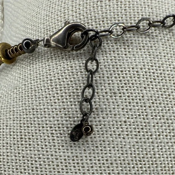 Silpada Necklace Abalone Shell Brass Beads Sterling Clasp Adjustable Boho - Picture 5 of 5